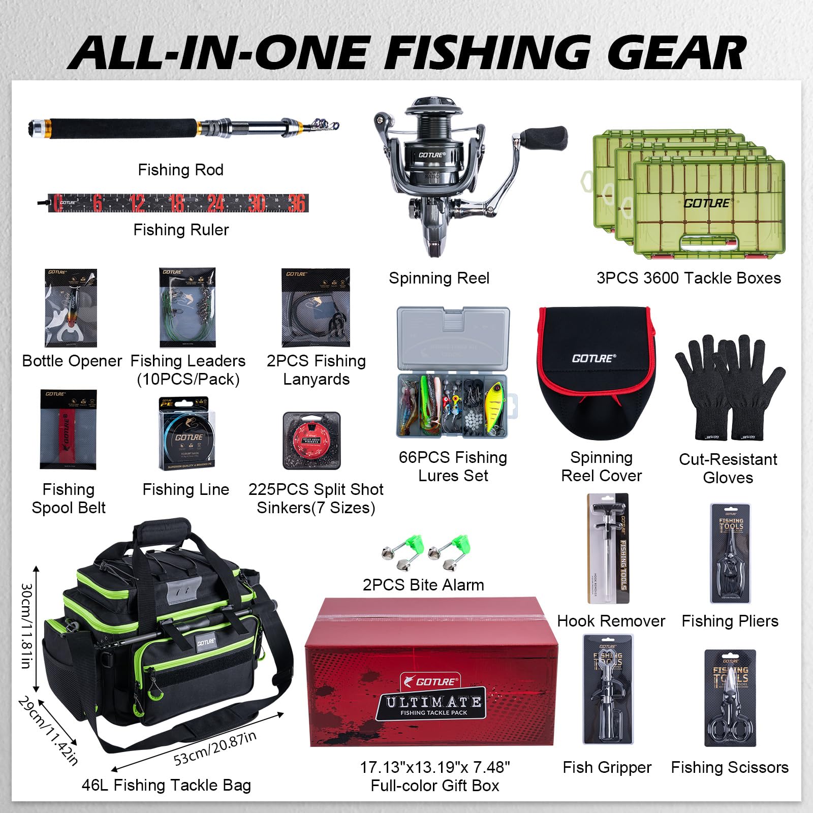 Goture ポータブルトラベルフィッシングセット伸縮ロッド - Fishing Bag Waterproof のレビューと価格